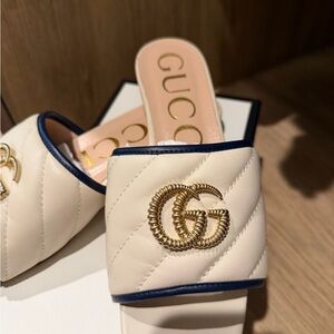 Gucci Women's Cream and Gold Quilted Mules